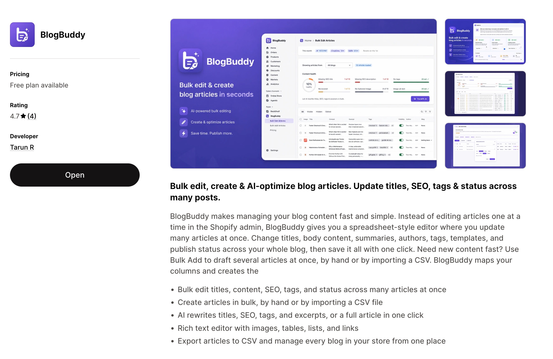 Installing BlogBuddy from the Shopify App Store