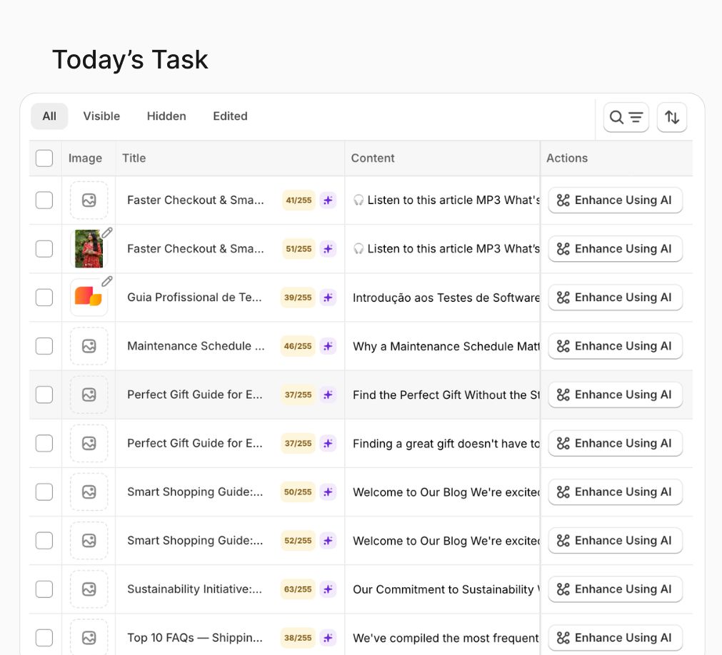 Spreadsheet-style bulk editor with inline editing