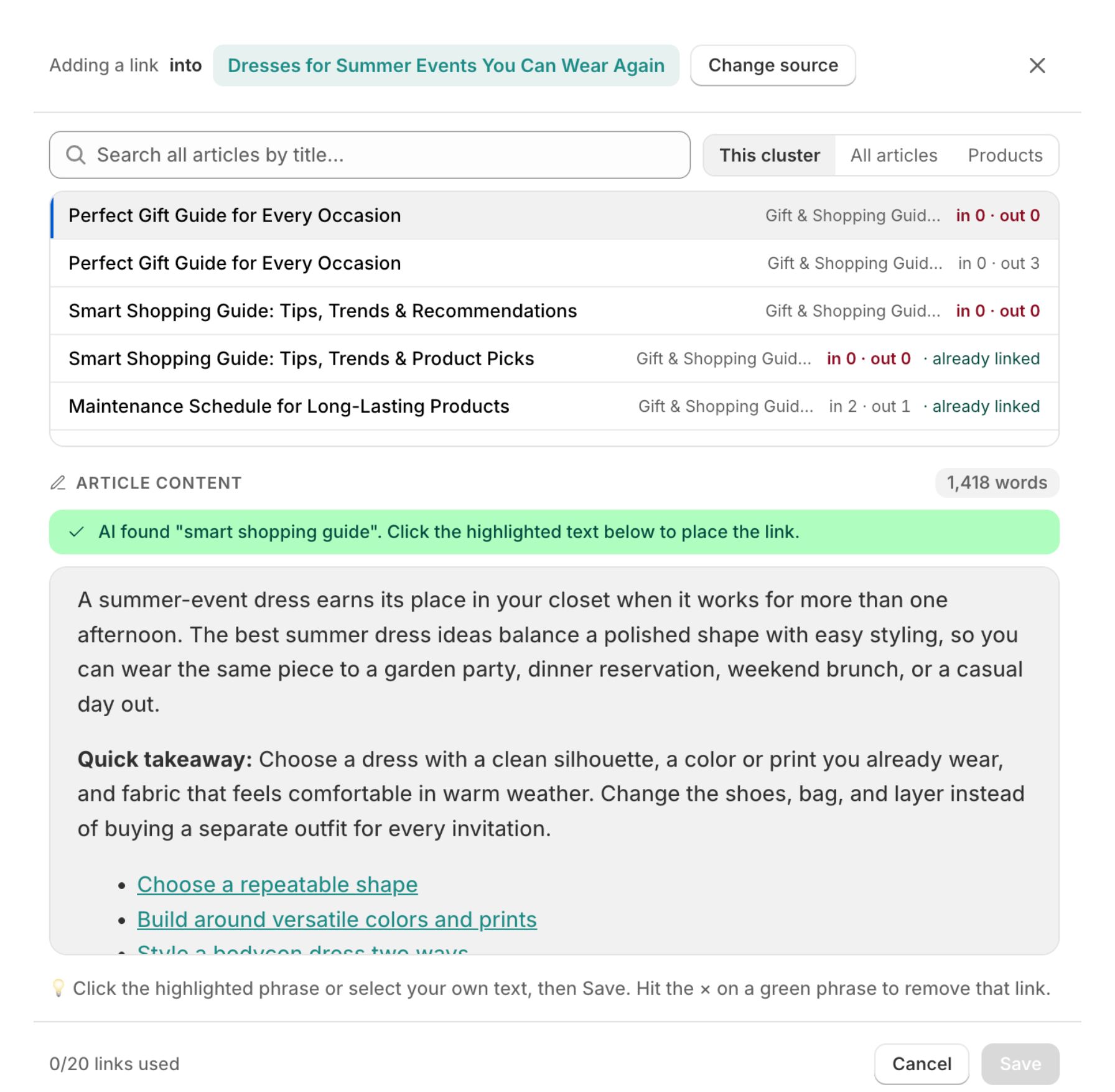 Topic cluster map with hubs and internal links